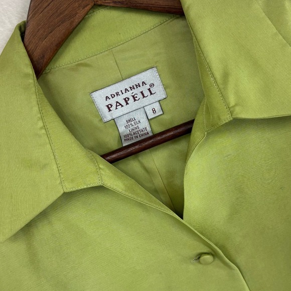 Adrianna Papell Tops - ADRIANNA PAPELL 100% SILK Green‎ Blazer Vintage Top Womens 8 Office Work Y2K 90s